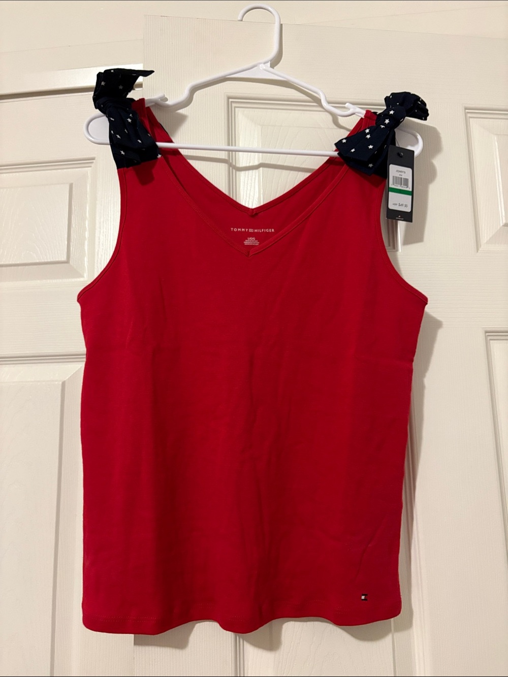 Tommy Hilfiger Red Tank Top with Navy Star-Tie Straps